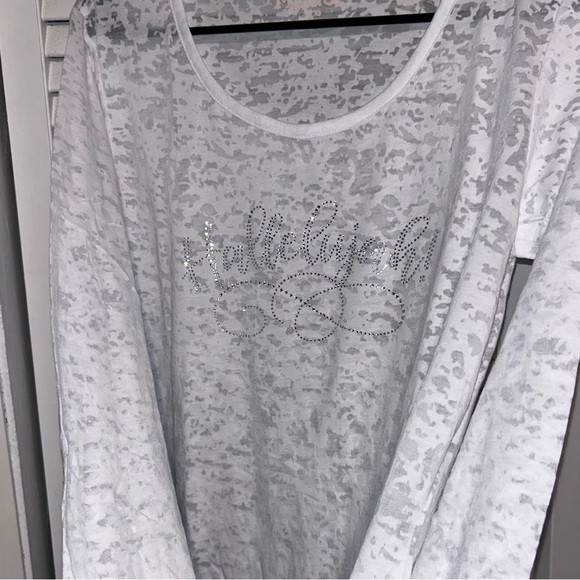 Rhinestone Handmade Christian long sleeve burnout style Hallelujah! Size XL NWT - Picture 8 of 10